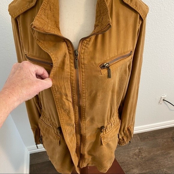 Max Jeans Suede Like Jacket Bomber Moto Safari Rust Multi Zip Pockets SZ S - Picture 7 of 16